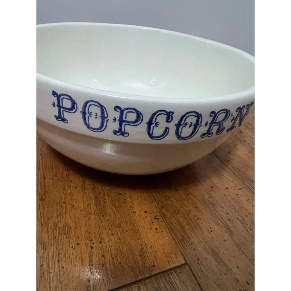 Vintage Large Heavy Pottery Popcorn Serving Bow Or Mixing Bowl